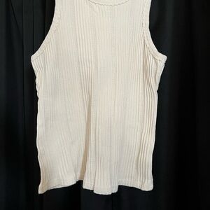 Anthropologie White Cream Ribbed Knit Sleeveless Tank Top